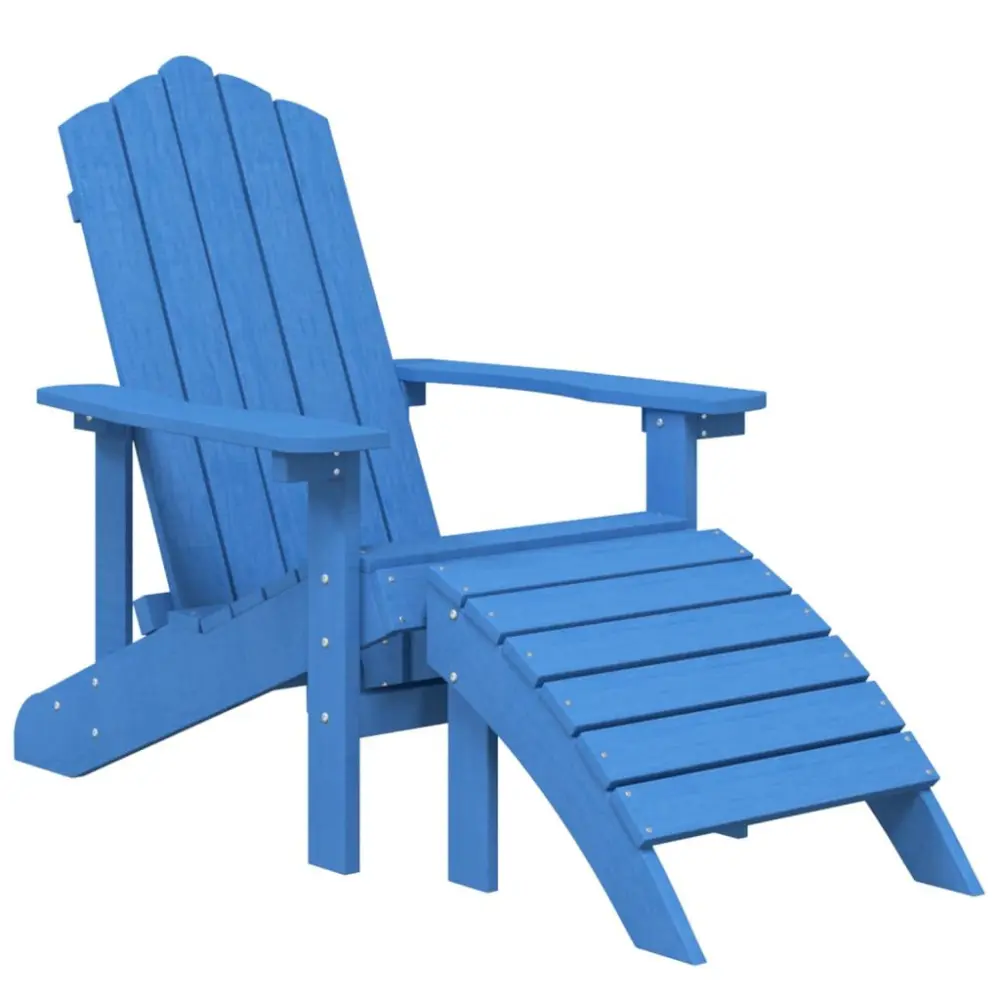 Aqua Blue HDPE Adirondack Patio Chair Footstool Outdoor