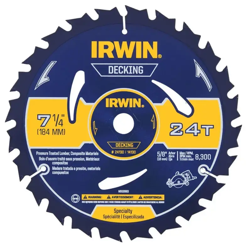 Irwin Marathon 7-1/4 Inch Carbide Circular Saw Blade 24 Teeth - Durable Wood Cutting