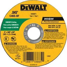 Concrete Masonry Cutting Wheel 4 x 0.045 x 5 8 Inch Dewalt