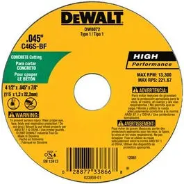 Concrete Masonry Cutting Wheel 4.5 x 0.045 x 7 8 Inch Dewalt