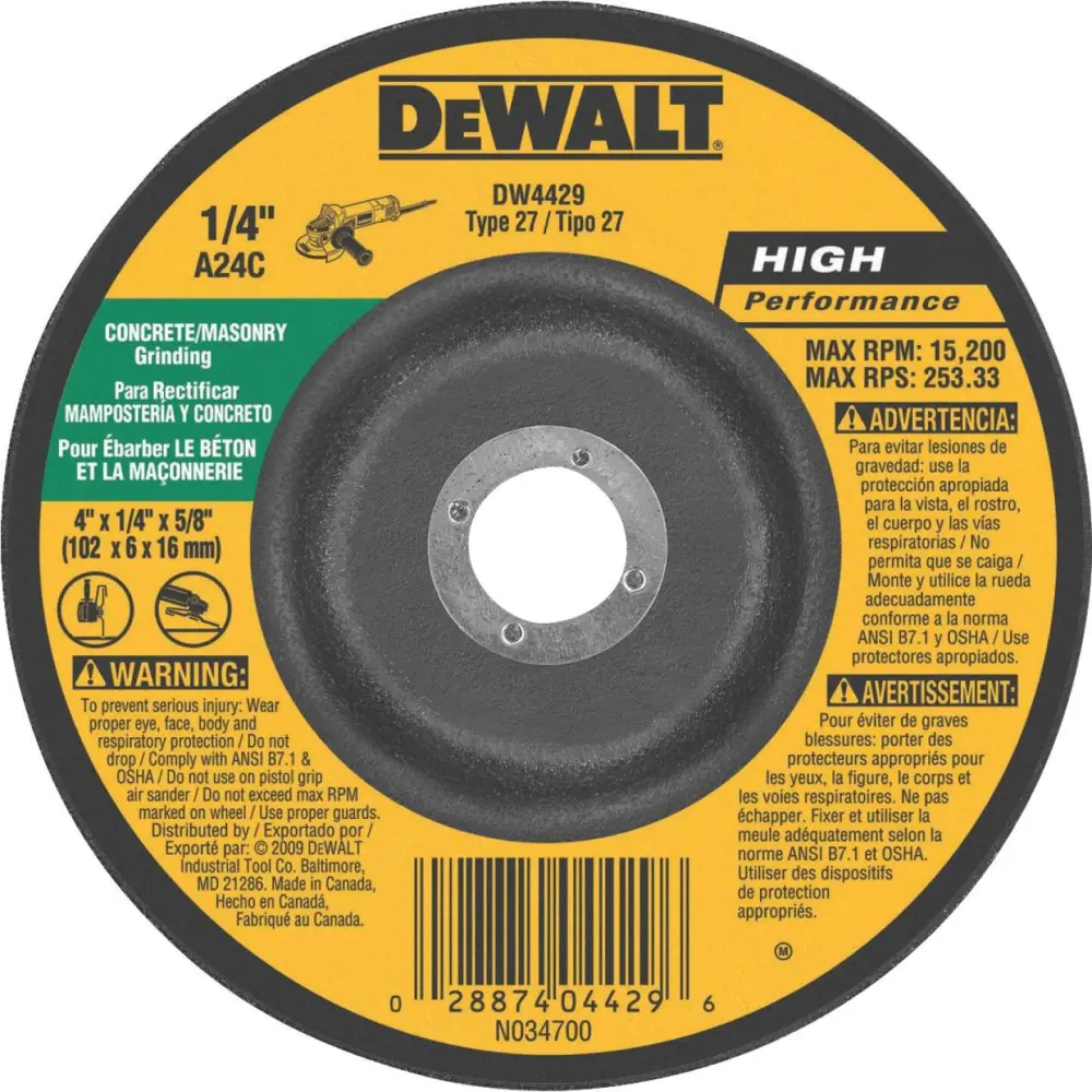 DeWalt HP Type 27 4 Inch Masonry Grinding Cut Off Wheel