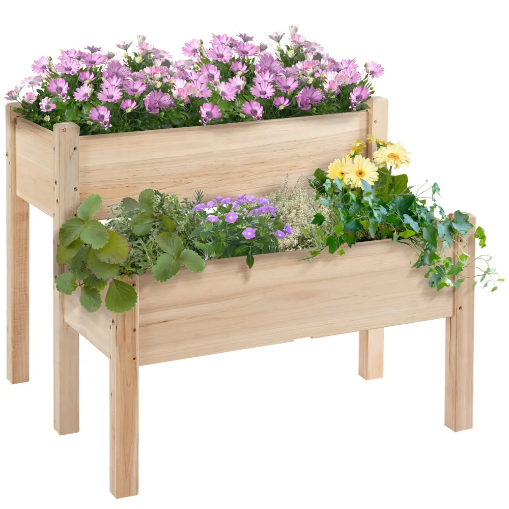 Outsunny 34x34x28 Raised Garden Bed 2 Tier Elevated Wood Planter Box Outdoor aosom business