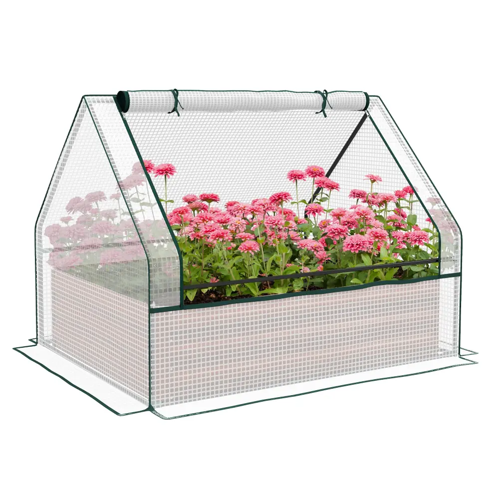 Outsunny Raised Garden Bed Mini Greenhouse - Galvanized Outdoor Planter aosom business