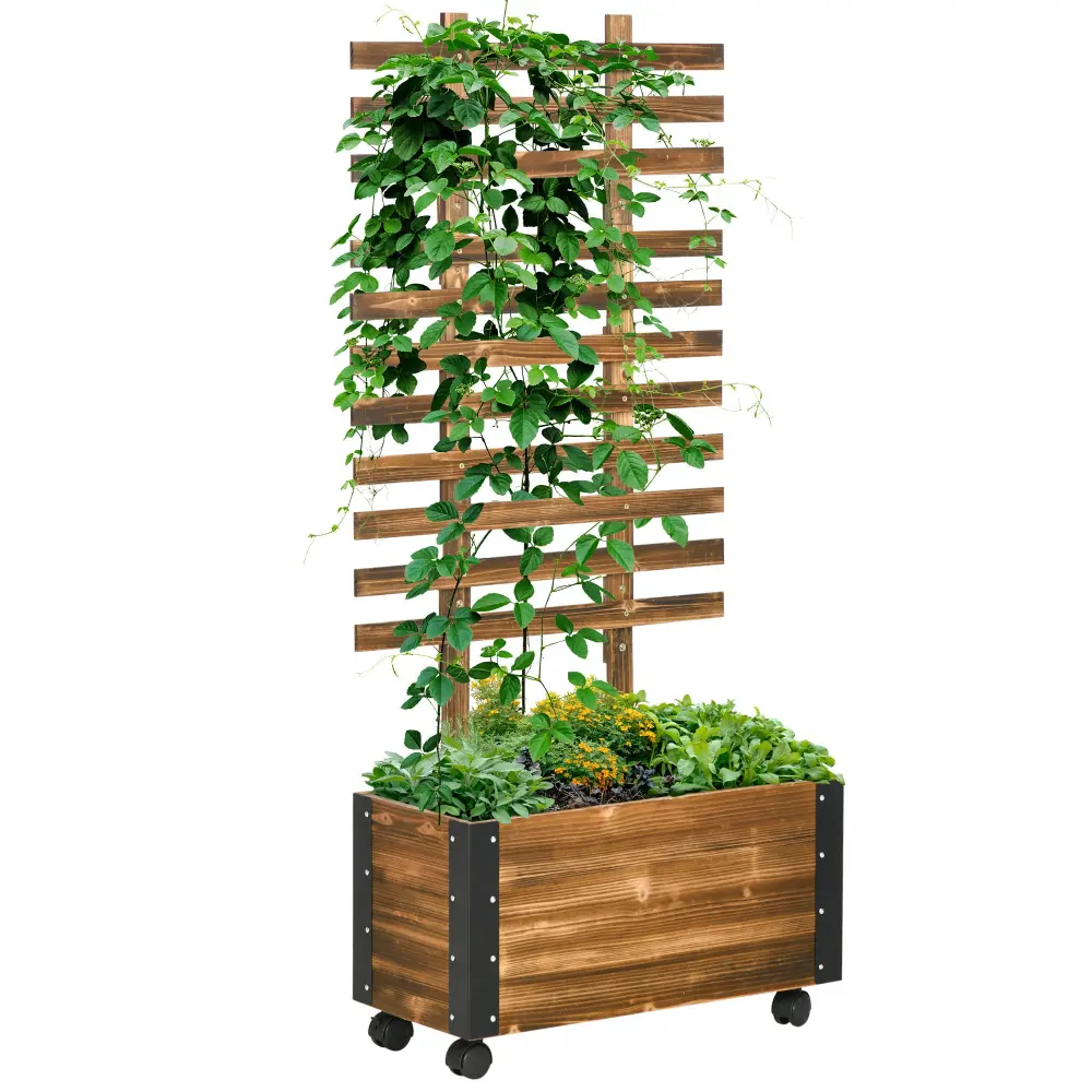 Outsunny Raised Garden Bed Trellis 58 Outdoor Wooden Planter Box aosom business