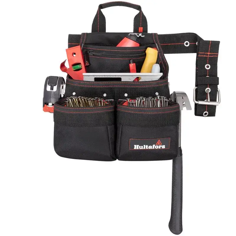 CLC Hultafors Work Gear Ballistic Polyester Tool and Nail Bag Belt Black/Red Professionals